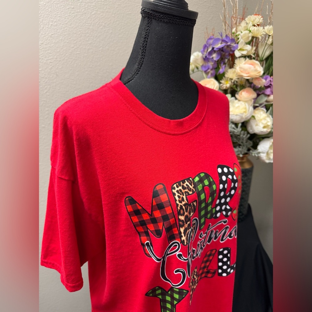 Port & Company Trendy Red Merry Christmas Y'all T-Shirt Size Large - Picture 6 of 8